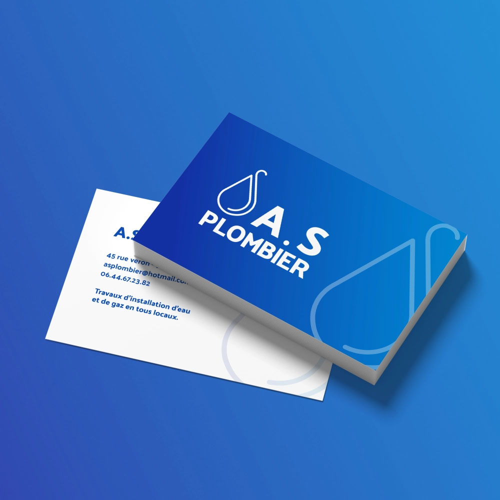 Logo Plombier Logo symbole Dégradé bleu Carte de visite Mockup carte de visite Mise en situation