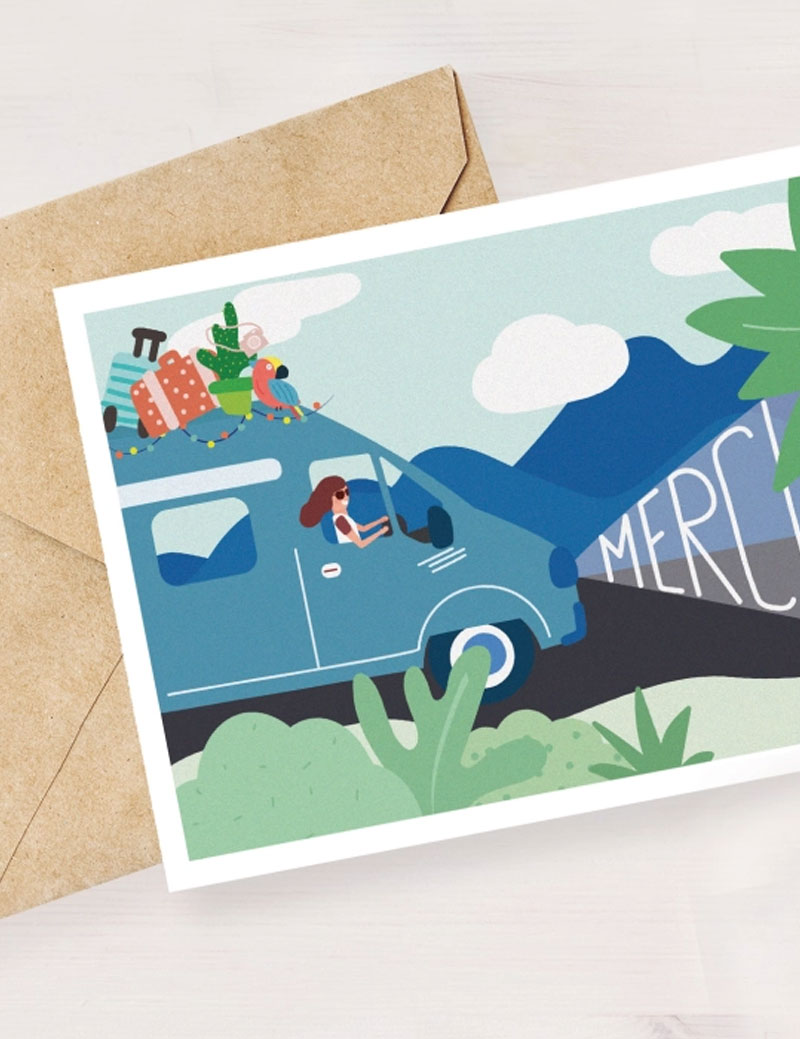 Illustration personnalisé Vanlife Carte remerciement