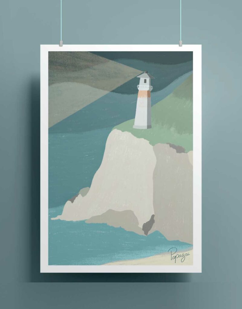 Illustration Décoration Phare Falaise Ile Ombre et jeu de couleur Coloré