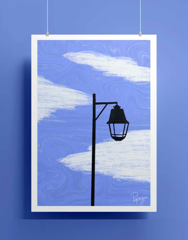 Illustration Décoration Lampadaire Nuage Bleu