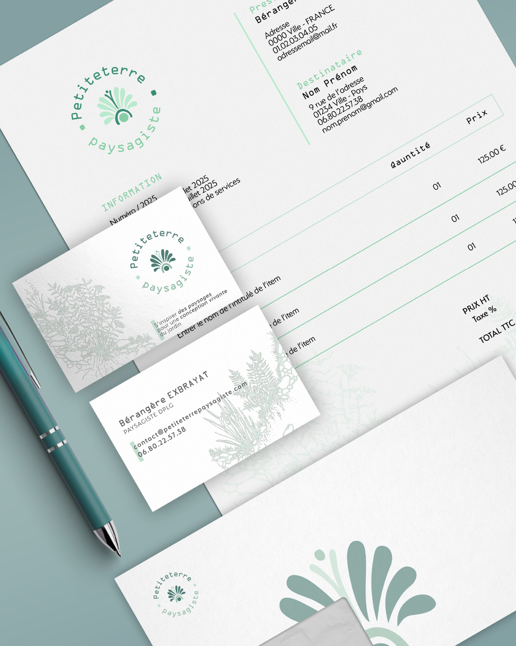 Paysagiste Sud-Ouest Identité Visuelle Logo Petiteterre Logo Identité Visuelle Papeterie Template Devis Carte de visite