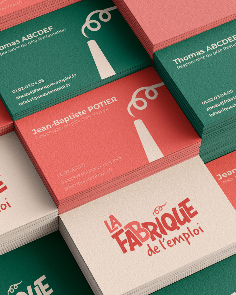 La Fabrique de l'Emploi EBE Identité visuelle Nouveau Logo Carte de visite Collaboration Atelier Collectif