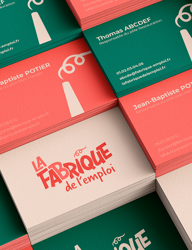 La Fabrique de l'Emploi EBE Identité visuelle Nouveau Logo Carte de visite Collaboration Atelier Collectif