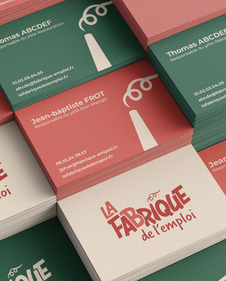 La Fabrique de l'Emploi EBE Identité visuelle Nouveau Logo Carte de visite Collaboration Atelier Collectif