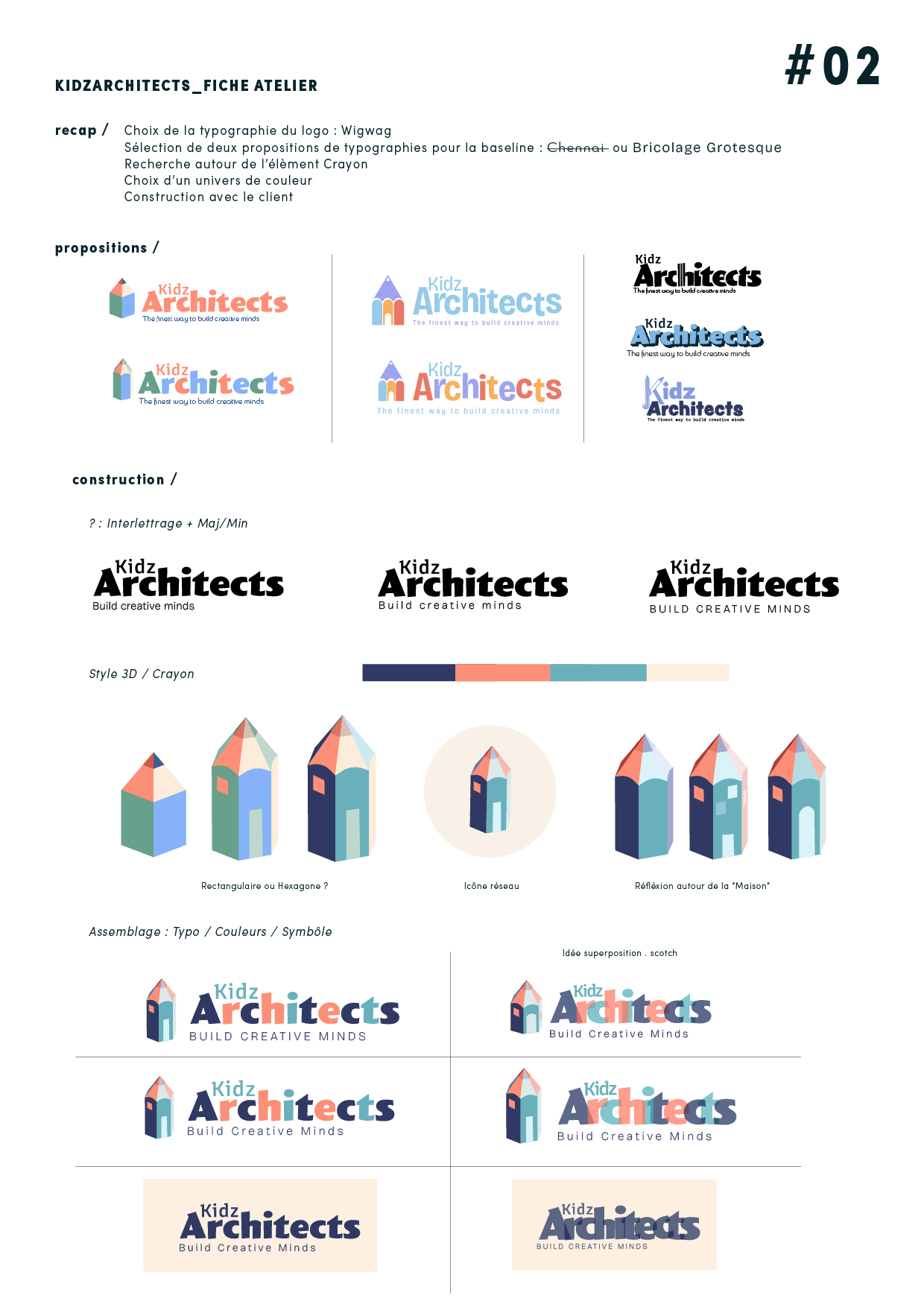 Nouveau logo Architecture enfant Coloré Crayon New York Soutien scolaire Identité visuelle Fiche atelier Construction logo Agile