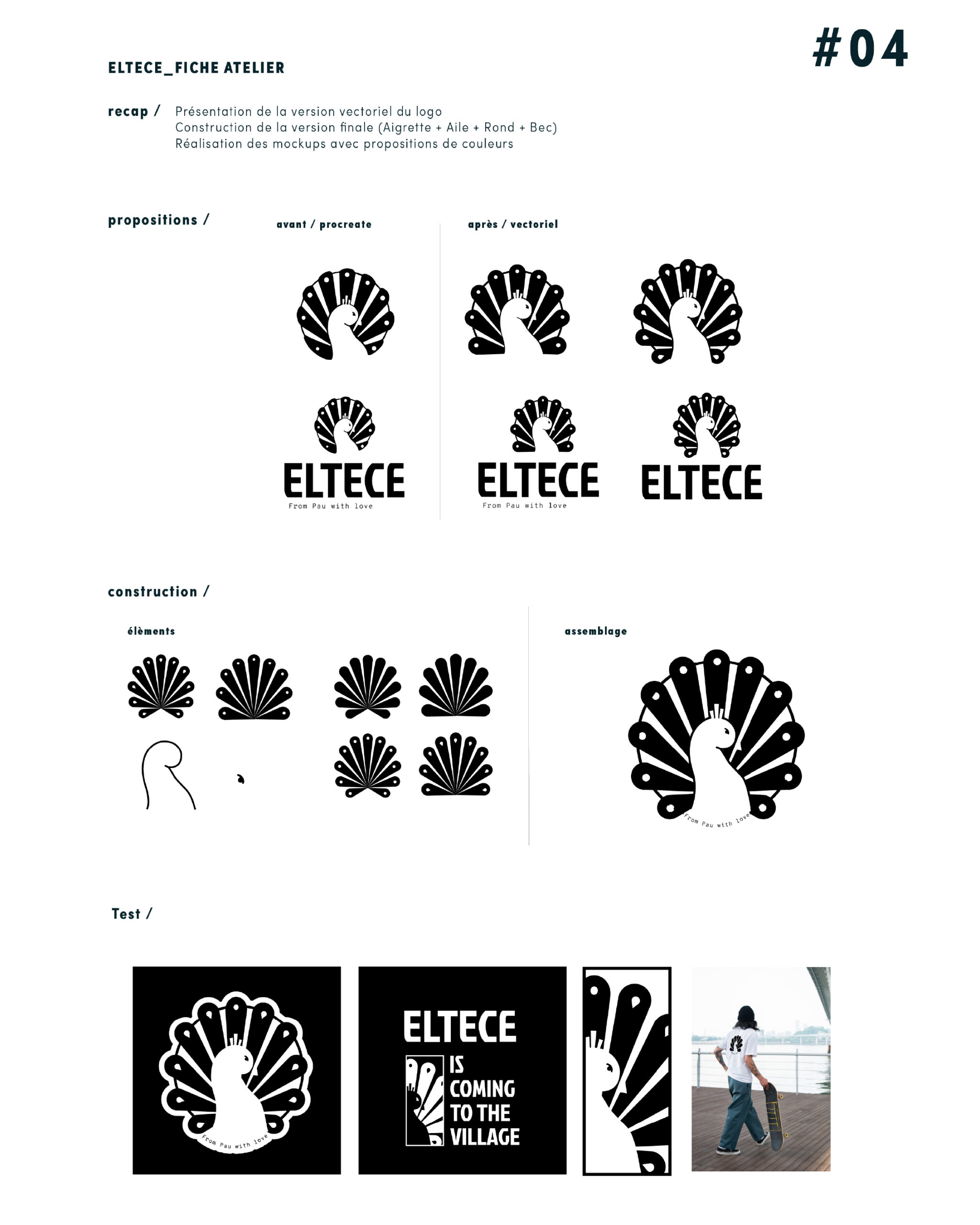 Eltece Marque de vêtements Pau Logo Paon Identité visuelle Logo Noir&Blanc Culture urbaine et streetwear Habits mixes Evolution Recherche