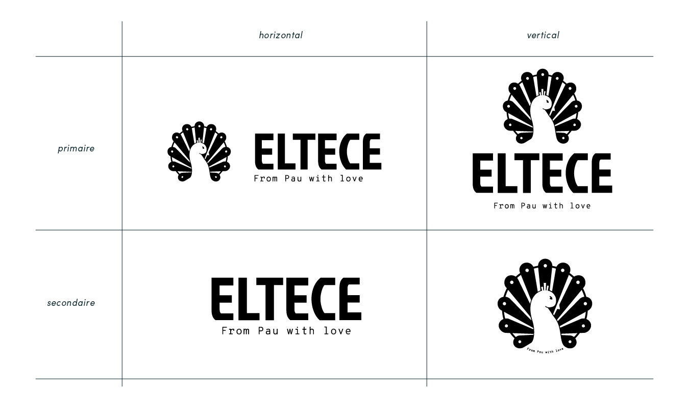 Eltece Marque de vêtements Pau Logo Paon Identité visuelle Logo Noir&Blanc Culture urbaine et streetwear Habits mixes Déclinaisons logo