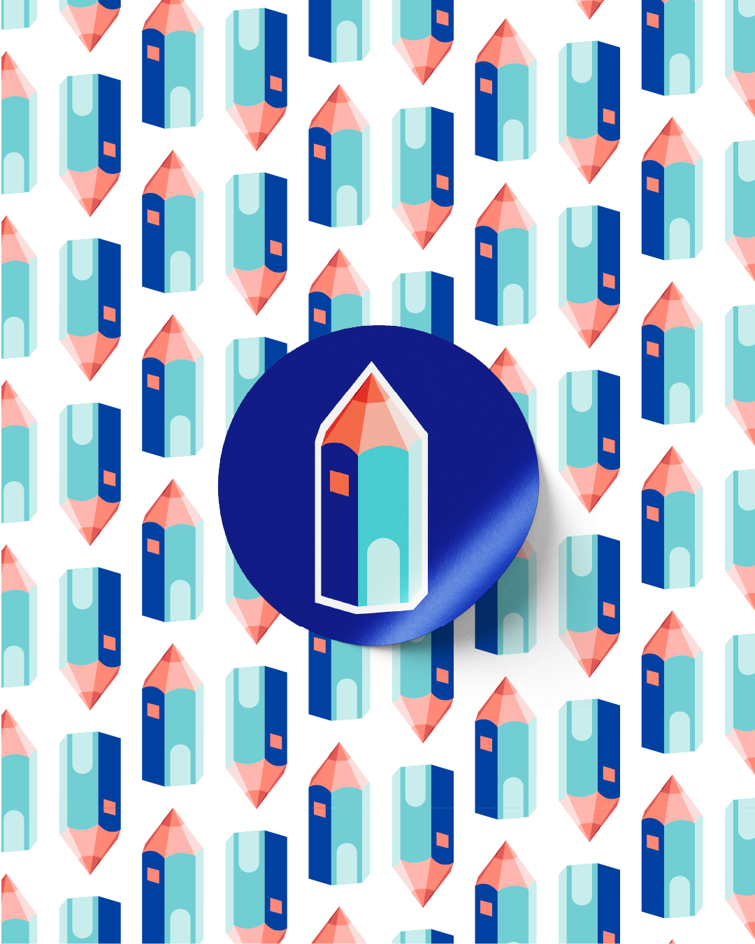Nouveau logo Architecture enfant Coloré Crayon New York Soutien scolaire Identité visuelle Crayon Logo 3D Pattern Stickers