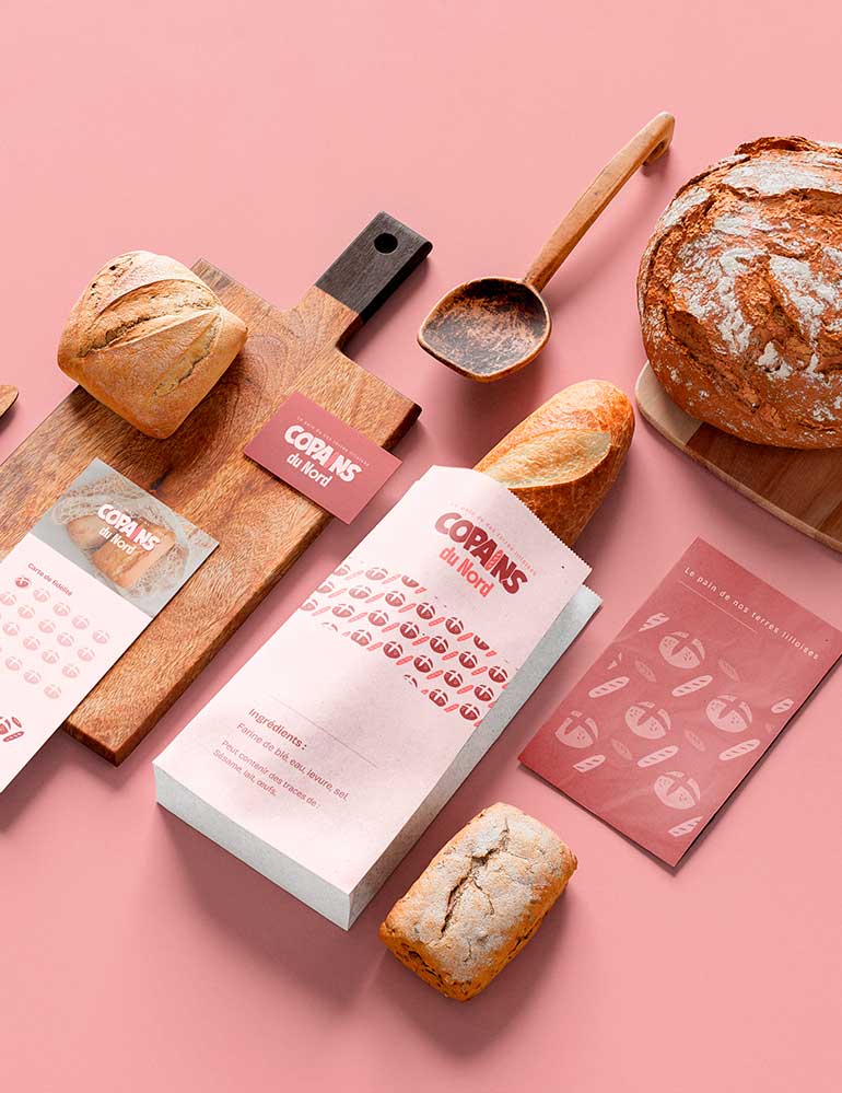 Marque Pain local Boulangerie Nouveau Logo Identité Visuelle Symbole Dessins Papeterie Pain